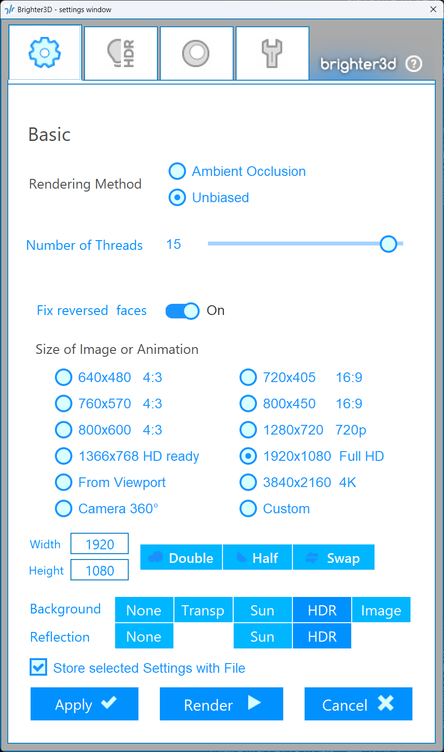 Basic tab – Brighter3D settings